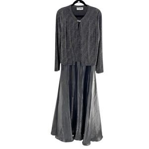 Cachet Evening Gown Dress‎ Floor Length VTG Sz 14/8-10 Modern Pewter Sparkly